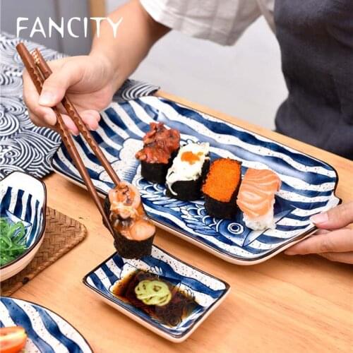 FANCITY Japanese-style two-color underglaze ceramic tableware household rice bowl plate seasoning dish large soup bowl salad bow
