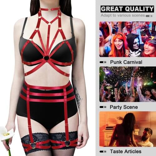 Gothic Bondage Straps Body Hollow Out Cage Bra Lingerie Sexy Women Leg Harness Garter Belt Erotic Underwear For Bdsm Stockings