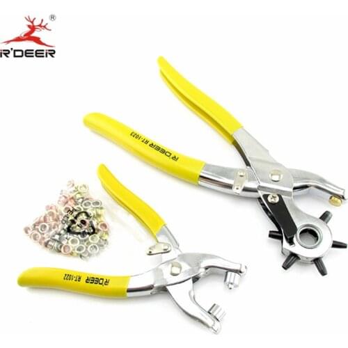 RDEER Eyelet Tool Pliers Kit Hole Punch With 100 Eyelets Leather Rivet Setting Tool For Leather Belt Watch Belt