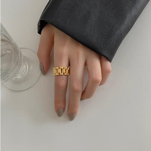 Flashbuy New Thick Chunky Chain Ring Twisted Link Gold Stainless Steel Stylish Rings Women Male Hip Hop Fashion Jewelry Bague