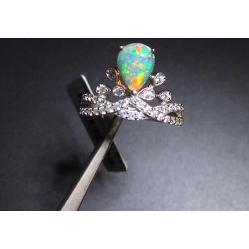 Natural Multicolor opal gem Ring S925 Silver Natural gemstone Luxury elegant crown Ring Women girl wedding gift Ring Jewelry