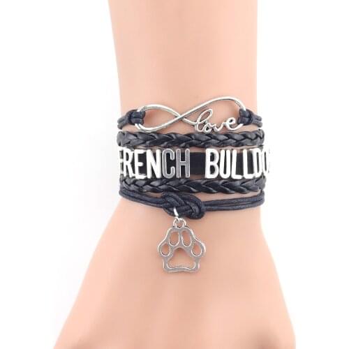 Little MingLou Infinity love french bulldog bracelet dog pet paw charm leather wrap men bracelets & bangles for women jewelry