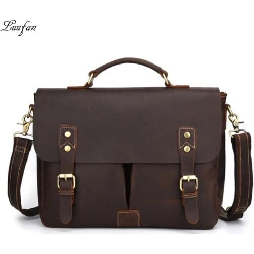 Luufan Crazy Horse Genuine Leather Business Briefcase For Man Handbag Cowskin Laptop Portfolio Shoulder Messenger Computer Bag