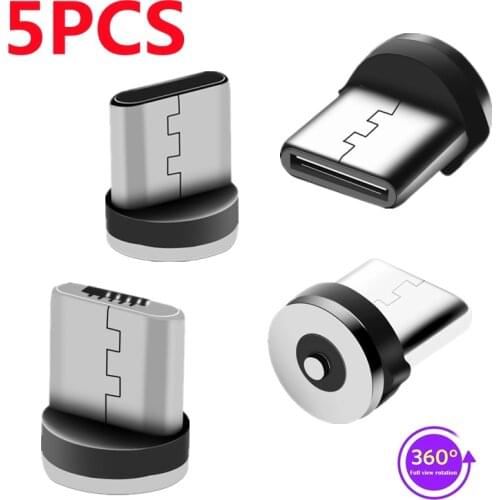 5PCS 360 Rotation Type C Micro USB Magnetic Charger Plug Connector For Mobile Phone Replacement Parts Charging Cable Adapter