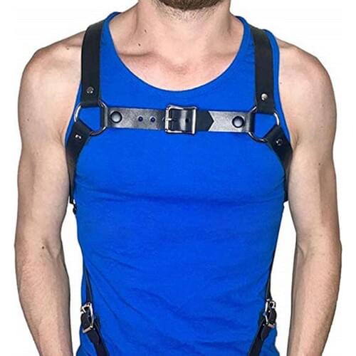 Men PU Leather Adjustable Buckle Straps Restrain Chest Strap Harness Hen Clubwear Costume Fancy Dress Cosplay Costume
