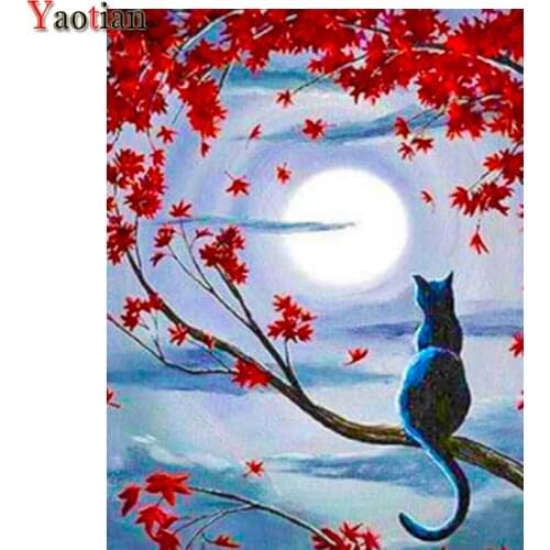 Full Drill Square 5D Diamond Painting Kits Night Moon Wall Stickers Diamond Mosaic Embroidery Cross Stitch Tree Cat Home Decor