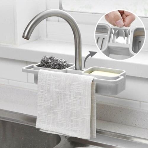 Storage Organizer for Kitchen Sink Faucet Sponge Soap Cloth Drain Rack Holder Shelf No Drills Required B99