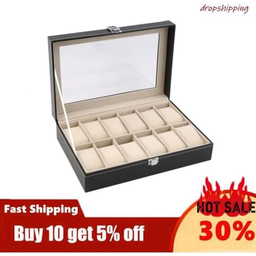 OUTAD 10/12 Slots Grid PU Leather Watch Display Box Jewelry Storage Organizer Case locked Watch Display Box