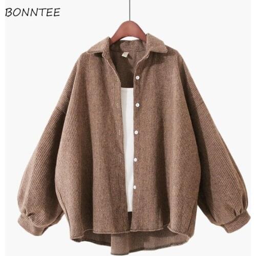 Basic Jackets Women Fashion Knitting All-match Ins High Elasticity Button Spring Loose Solid Vintage Brown Business Korean Daily