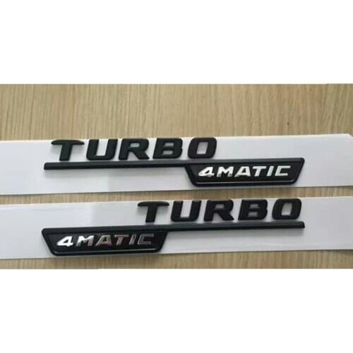 1pair Flat Black TURBO 4MATIC Letters Emblem Badge Emblems for Mercedes