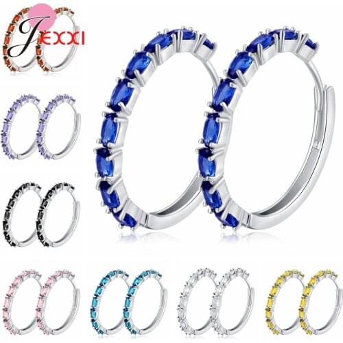 Genuine 925 Sterling Silver Hoop Earrings Paved With Sparkling Crystal Multiple Color For Choice Sparkling Crystal Earrings