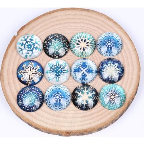 Onwear mixed snowflake photo round glass cabochons 10mm 12mm 14mm 18mm 20mm 25mm diy jewelry findings