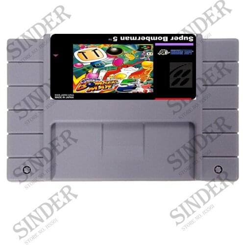 Super Bomberman 5 USA Version 16 Bit Big Gray Game Card for NTSC Game Players