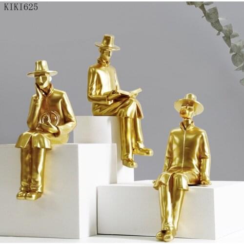 Little Golden Man Crafts Creative Golden Figure Figurine Living Room Book Countertop Character Decoration Home Decoration Gifts