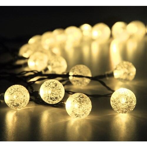 Solar Outdoor String Lights 19.7 ft 30 LED Crystal Ball Christmas Globe Lights for Garden Path, Party, Bedroom Decoration