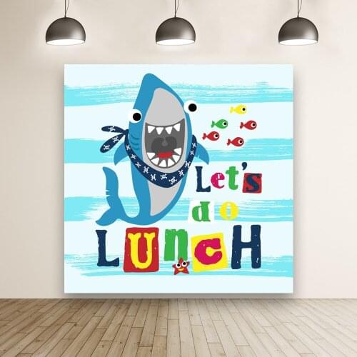 Ocean Animal Photo Striped Background Custom Booth Vinyl Studio Wall Shark Decor Cartoon Baby Birthday Party Backdrops Banner