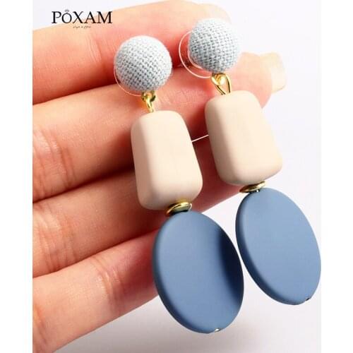 POXAM Statement Acrylic Big Button Drop Earrings for Women Girl Geometric Square Round Summer Party 2019 Female Earring Jewelry