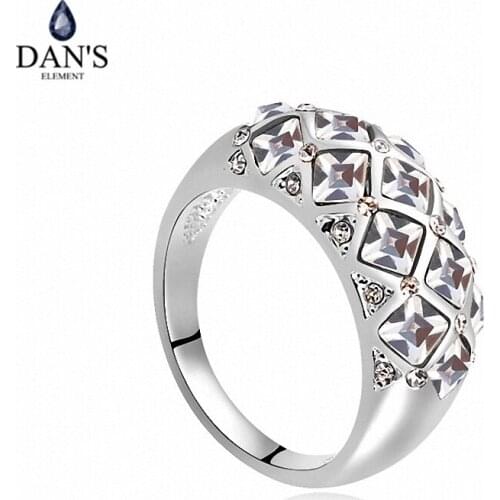 DANS ELEMENT New Sales Genuine Austrian Crystal White Gold Color Geometric Rings For Women Valentines Gift 108488white