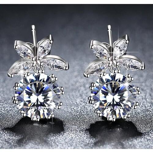 Beiver Pineapple Fashion AAA Cubic Zirconia Wedding Stud Earrings for Women in Rhodium Plated Free Shipping