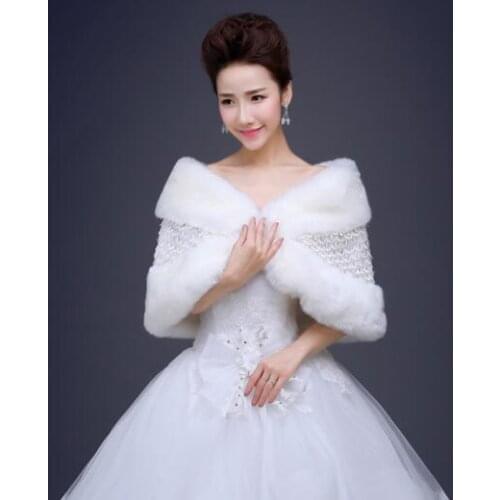 Faux Fur Women Wedding Wraps Shrug Warm Bolero Jackets Winter Ivory Bridal Coat Shawls