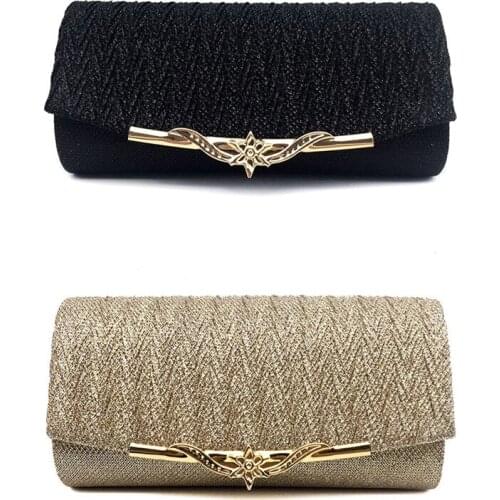 ABDB-2 Pcs Women Evening Bag Party Banquet Glitter Bag for Women Girls Wedding Clutches Handbag Chain Shoulder Bag(Black & Champ