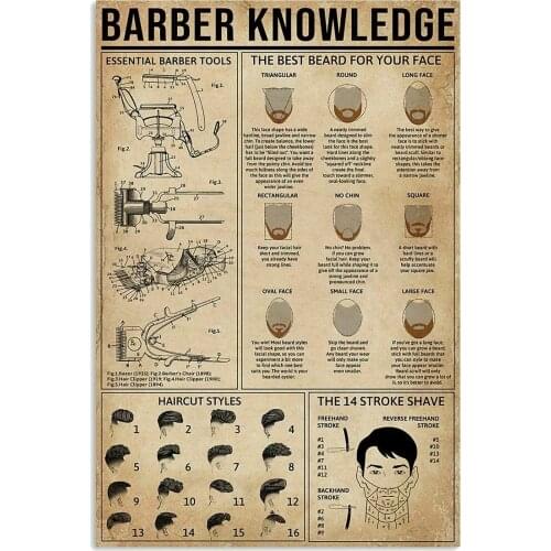 Barber Knowledge Metal Tin Sign Retro Kitchen Garden Restaurant Farm Shopping Mall Bar Cafe Man Cave Farm Wall Decoration Iron