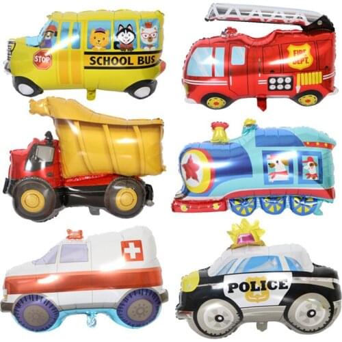1pcs Cartoon Car Fire Truck Aluminum Foil Balloons Train Toys Balls Children Gift Birthday Party Decoration Baby Shower Globos