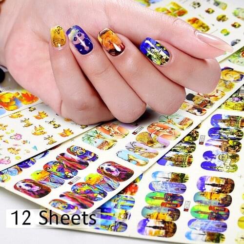 12 Sheets beauty water transfer nail art decoration stickers full cover nails decals nails accessoires supplies tools