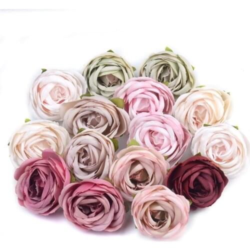 50/100pcs 4cm Artificial Silk Tea Rose Flower Heads For Wedding Home Decoration DIY Wreath Scrapbook Fake Flowers Wall Craft
