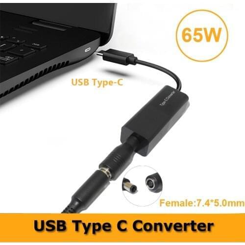 65W Type C PD Adapter Converter 7.4*5.0mm to USB Type C Dc Power Jack Connector for Macbook Lenovo Dell Hp USB C Laptop Phones