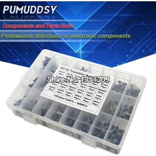 840PCS 24Values TO-92 Transistor Assortment Kit BC327 BC337 BC547 transistor 2N2222 3904 3906 C945 transistors pack