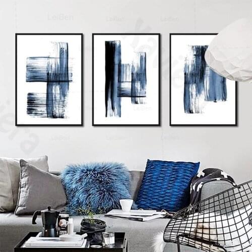 Wall Art Abstract Minimalist Poster Blue Stucco Graffiti Canvas Print Picture for Living Room Mural Decor Modern Home Decoration