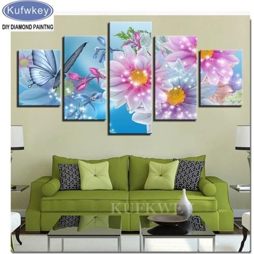 Daisy Flower Butterfly 5D Diy Diamond Painting Cross Stitch Mosaic Kits Home Decor Square round Drilled Full Diamond Embroidery