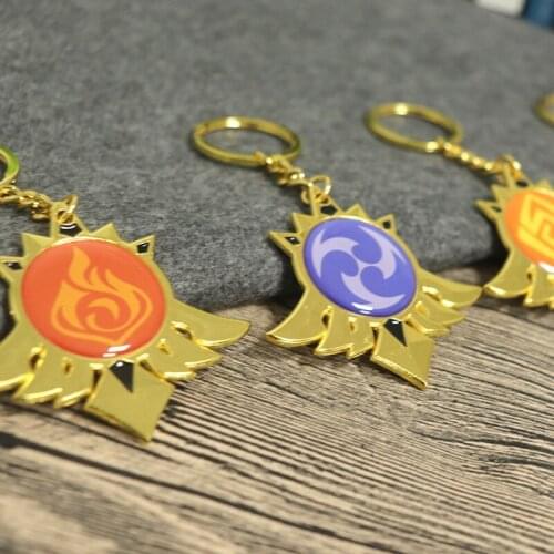 Anime Metal Jewelry Game Genshin Impact Cosplay Keychain 7 Element Weapons Eye of God Accessories Kids Toys Gifts