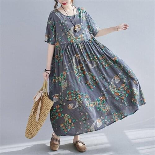 ARCSINX Summer Dress Women 2021 Short Sleeve Flora Oversized Dresses Woman For Large Size 4XL 5XL 6XL Cotton Sundresses Women