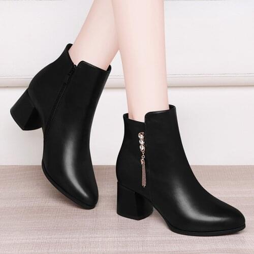 Thick heel short boots high heel 2021 new autumn winter with Martin boots ladies shoes womens boots cotton shoes pointed Ankle