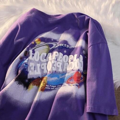 Designer Vintage Universe Letters Printed Purple Graphic T Shirts Streetwear 2021 New Harajuku Summer O-neck Casual Fashion Tops
