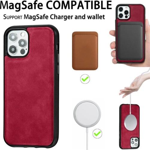 Crazy Horse Pttern Magsafe Leather Case For iPhone 12 12 Pro Case Wireless Charger Magnetic Cover for iphone 12 Pro Max 12 Coque