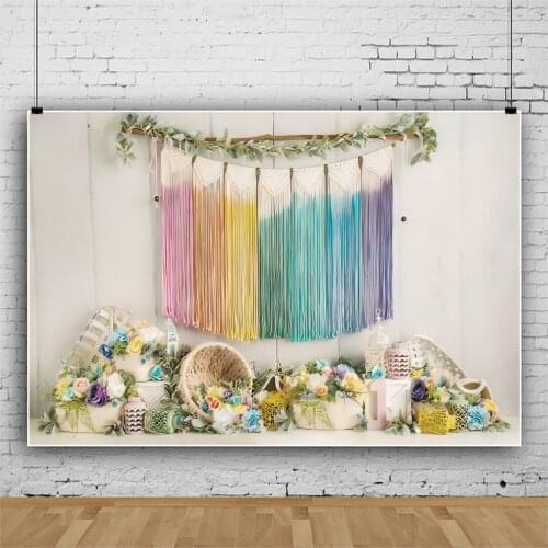 Colorful Tassels Baby 1st Birthday Backdrop Photo Party Baby Shower Backgrounds Studio Banner Decoration Table Props