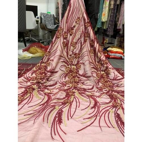 African Lace Fabrics with beads High Quality Lace SYJ-318683 Nigerian Lace Fabrics French Tulle Lace Fabric