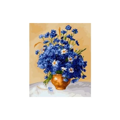 MaHuaf-X643 1Set DIY oil Paintings By Numbers Canvas Handpainted daisies and cornflowers Painting For Livingroom Framed 40x50