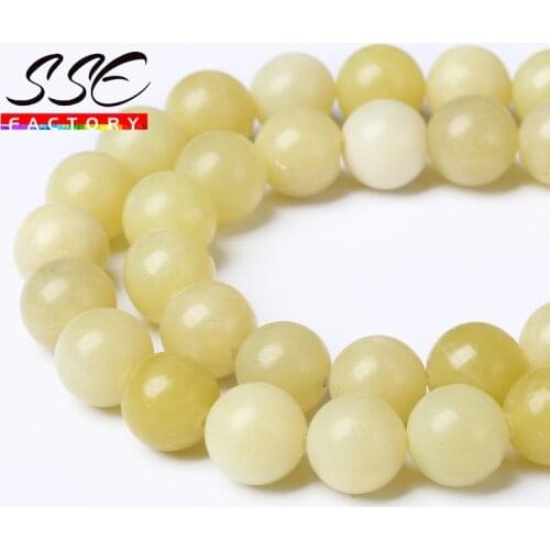 Natural Stone Beads Lemon Yellow Jades Round Loose Spacer Beads 15'Strand 4 - 12mm DIY Bracelets Accessory For Jewelry Making