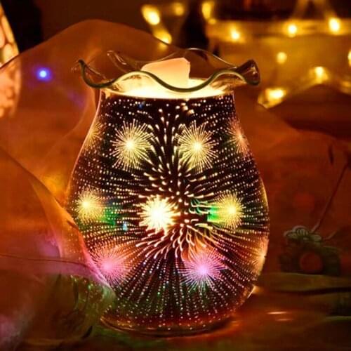 Night Light Aroma Essential Oil Diffuser Mist Maker 3D Glass Electric Wax Burner Essential Oil Night Light Warmer Candle Lamp