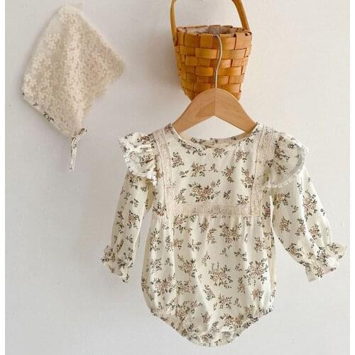 New 2021 Spring Autumn Infant Baby Boys Girls Printing Rompers + Hat Clothing Kids Boy Girl Long Sleeve Rompers Clothes