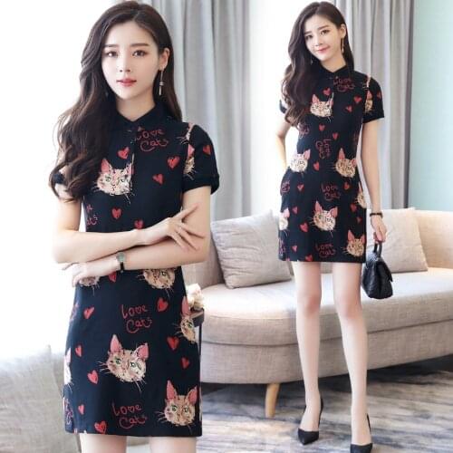 Summer New Plus Size Vintage Dresses 2021 Korean Women Elegant Bodycon Cotton Sexy Mini Dress Party Short Sleeve Cartoom Vestido