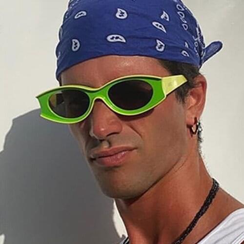 2020 New Fashion One Piece Small Sunglasses For Men Vintage Green Sun Glasses Women Luxury Brand Chic Oval Eyewear Male Hip Hop