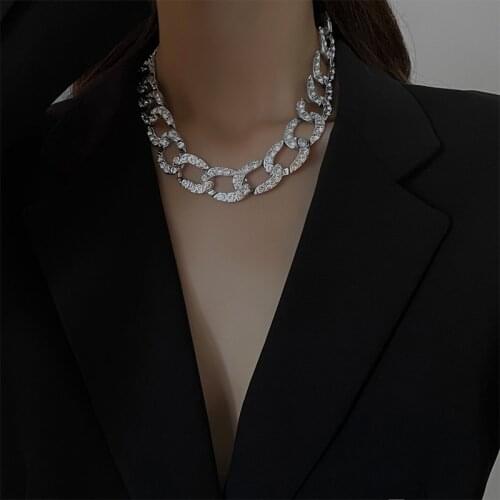 Punk Metal Choker Crystal Necklace Collar Statement Hip Hop Big Chunky Aluminum Gold Color Thick Chain Necklace Women Jewelry