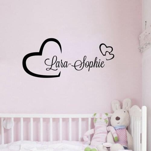 Personalised Hearts Girls Name Vinyl Wall Decal Sticker Girls Bedroom Or Door Decor
