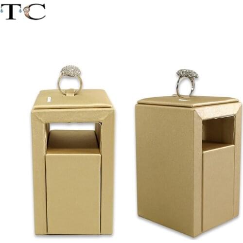 2019 Newest Gold PU Leather Jewelry Ring Rack Dangle Rings Holder Display Showed Stand