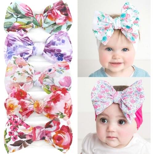 Baby Girl Headbands Toddler Floral Printing Girl Bows Infant Accessories Newborn 0-4 Years